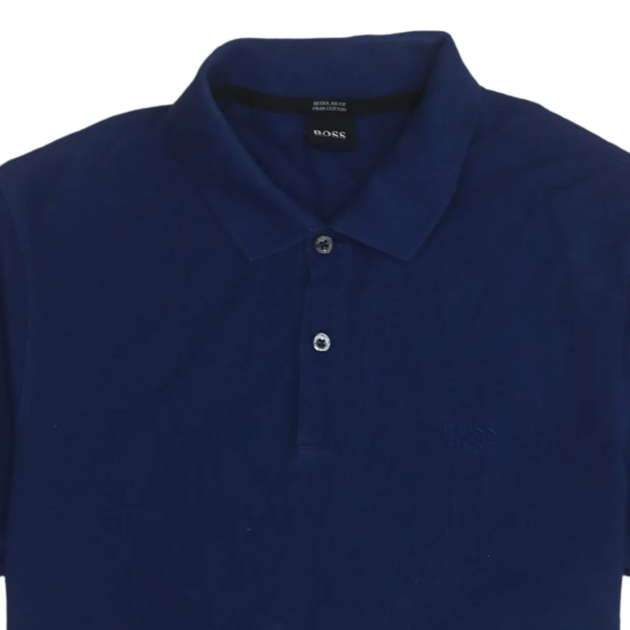 HUGO BOSS 90's Short Sleeves Quarter Button Polo Shirt Medium Navy Blue sold by Vintage Club product image thumbnail 3