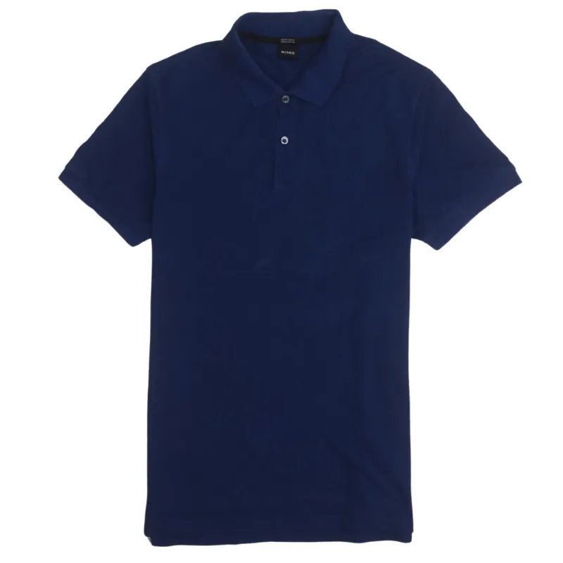 HUGO BOSS 90's Short Sleeves Quarter Button Polo Shirt Medium Navy Blue sold by Vintage Club