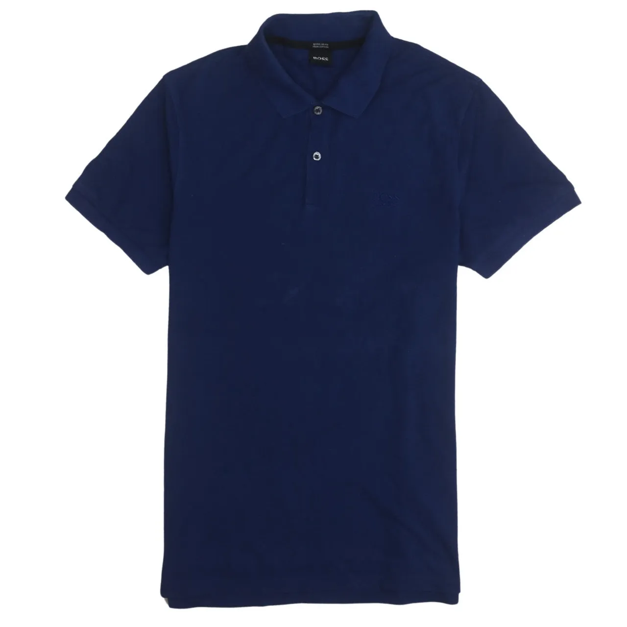 HUGO BOSS 90's Short Sleeves Quarter Button Polo Shirt Medium Navy Blue sold by Vintage Club