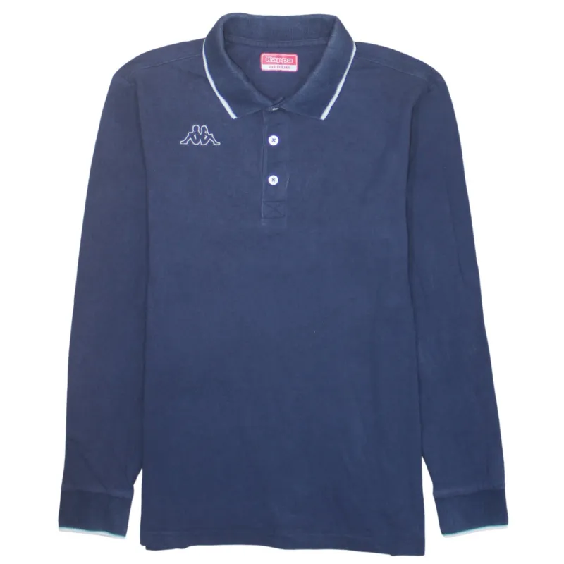 Kappa 90's Long Sleeve Quarter Button Polo Shirt Medium Navy Blue sold by Vintage Club