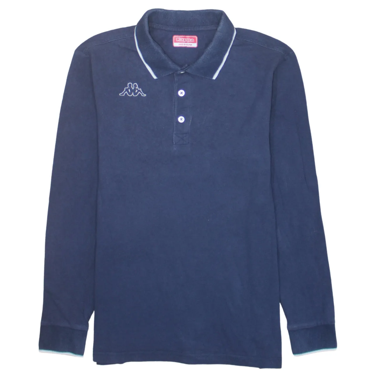 Kappa 90's Long Sleeve Quarter Button Polo Shirt Medium Navy Blue sold by Vintage Club