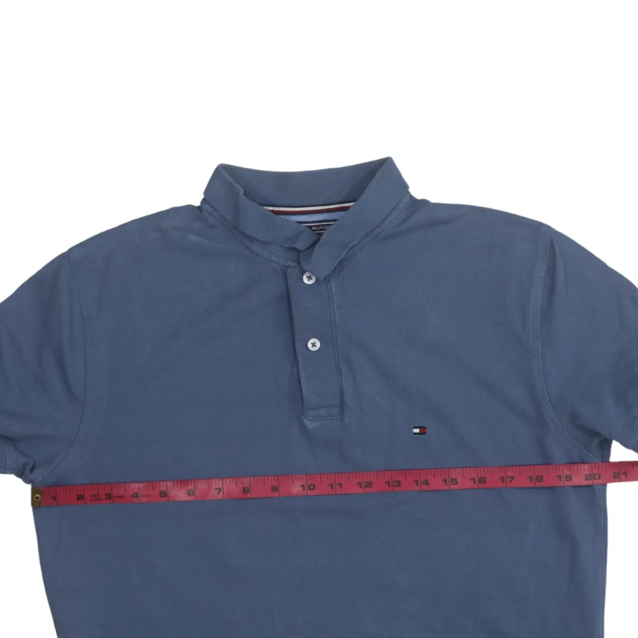 Tommy Hilfiger 90's Short Sleeves Quarter Button Polo Shirt Medium Blue sold by Vintage Club product image thumbnail 5