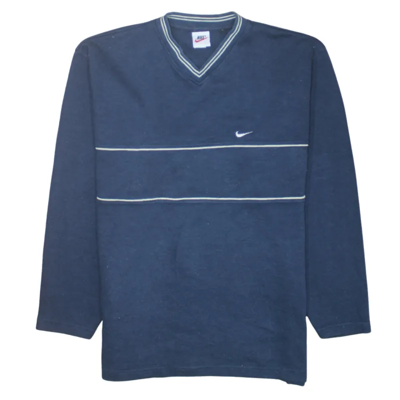 Nike 90's Swoosh V Neck Sweatshirt Large Navy Blue sold by Vintage Club