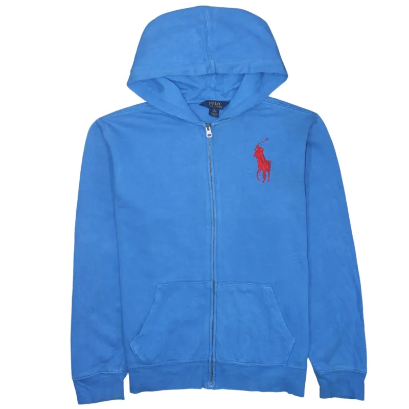 Polo Ralph Lauren 90's Drawstring Pockets Full Zip Up Hoodie XLarge Blue made by Polo by Ralph Lauren