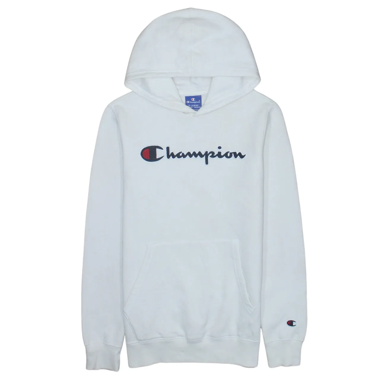 Champion 90's Spellout Pullover Hoodie XLarge White sold by Vintage Club