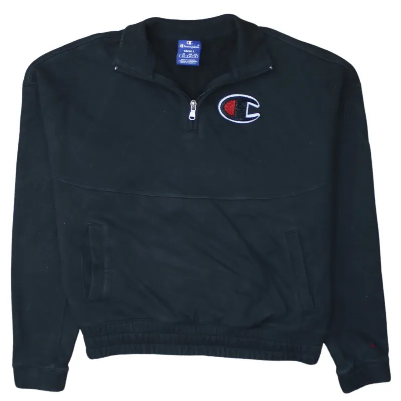 Champion 90's Lightweight Quarter Zip Sweatshirt Small Black made by Vintage Club