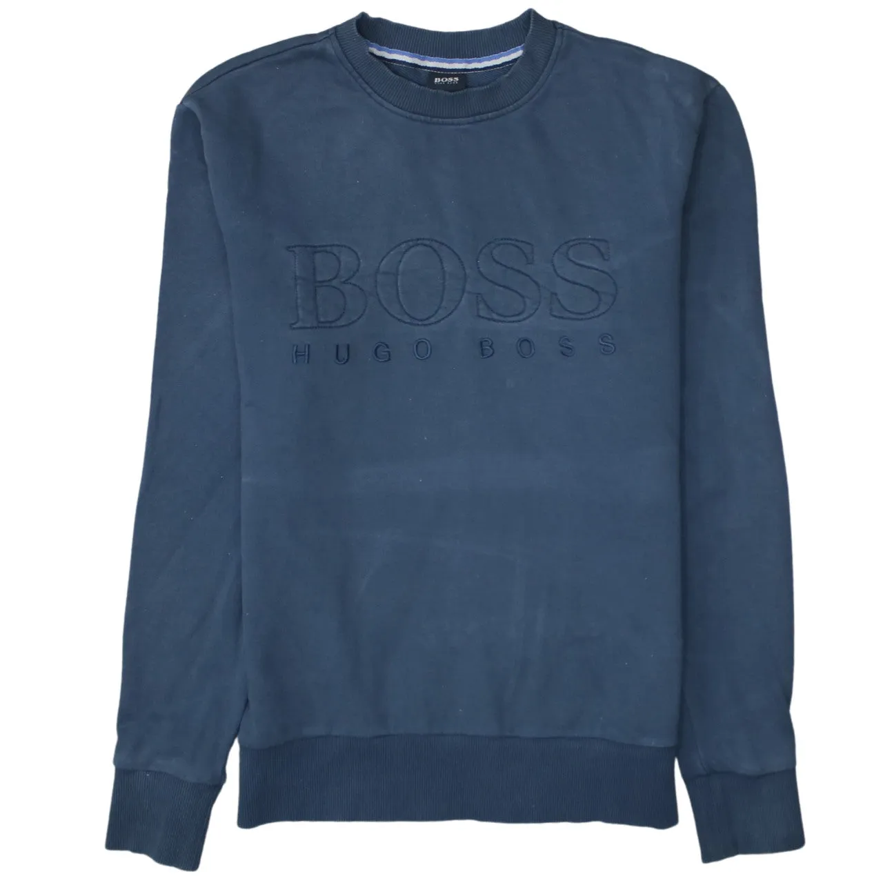 HUGO BOSS 90's Spellout Crew Neck Sweatshirt Small Navy Blue sold by Vintage Club