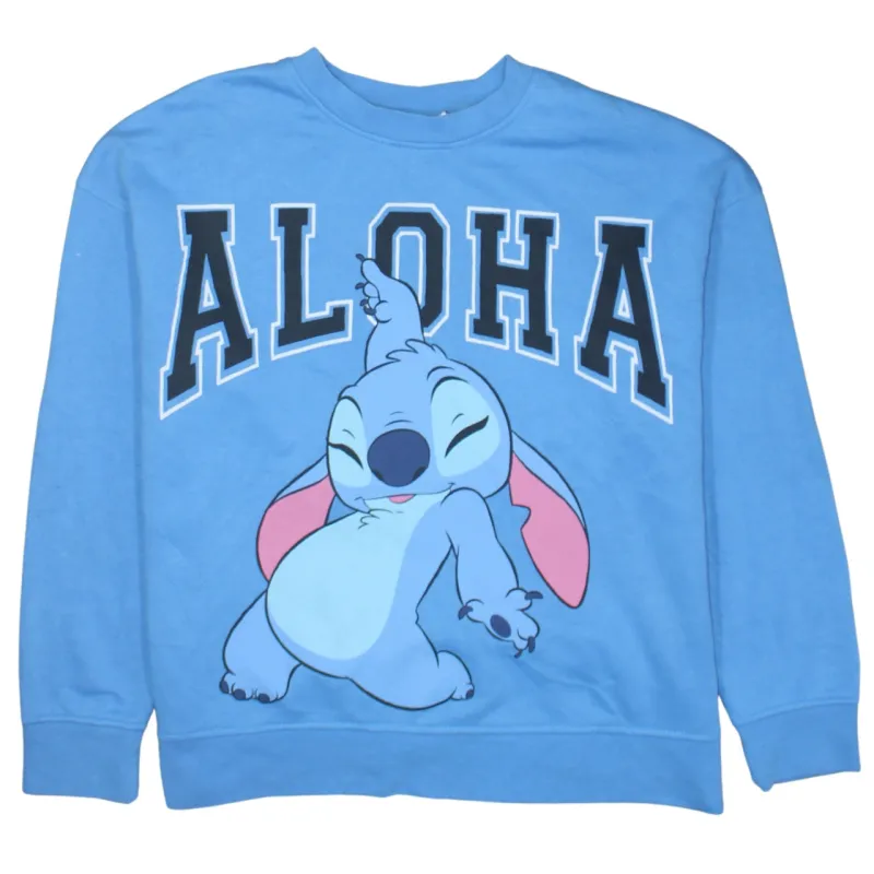 Disney 90's Stitch Crew Neck Sweatshirt Medium Blue sold by Vintage Club