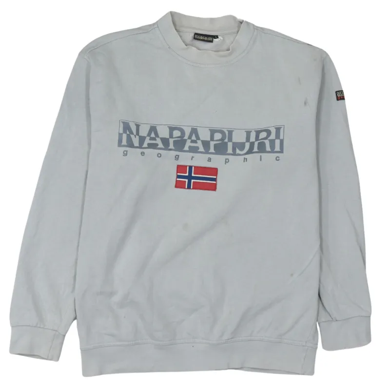 Napapijri 90's Spellout Crew Neck Sweatshirt Large Grey sold by Vintage Club