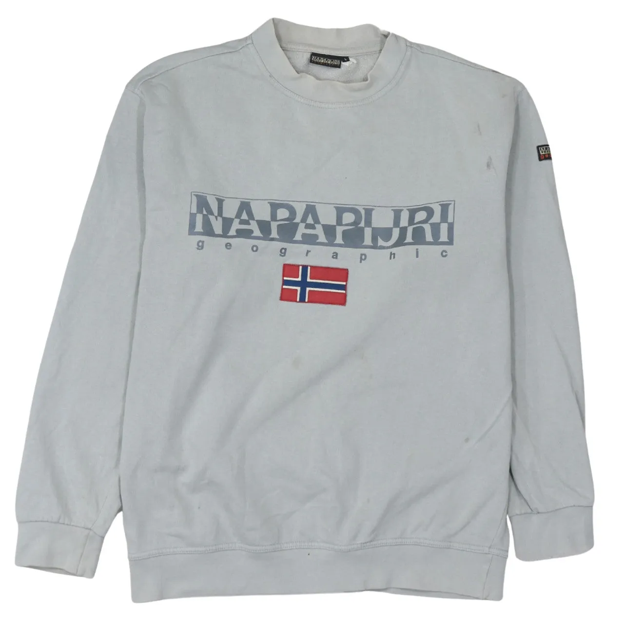 Napapijri 90's Spellout Crew Neck Sweatshirt Large Grey sold by Vintage Club