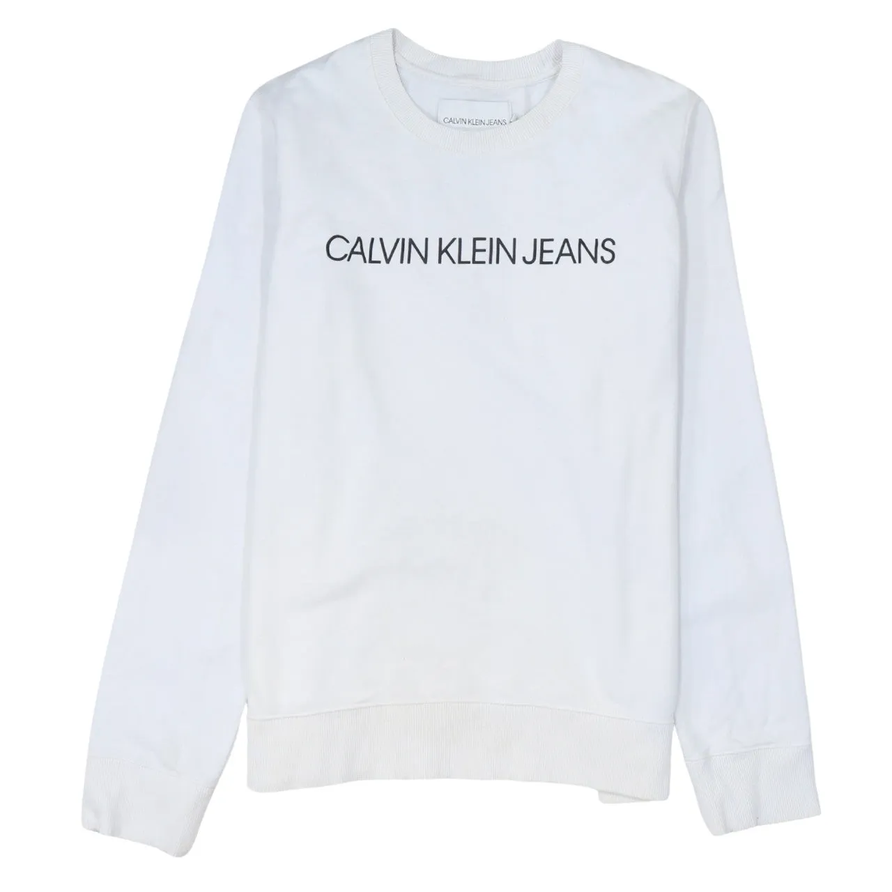 Calvin Klein 90's Spellout Crew Neck Sweatshirt XLarge White sold by Vintage Club