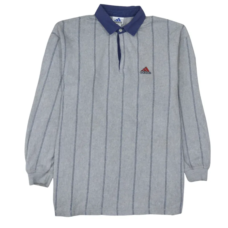 Adidas 90's Long Sleeve Quarter Button Polo Shirt Large Grey sold by Vintage Club