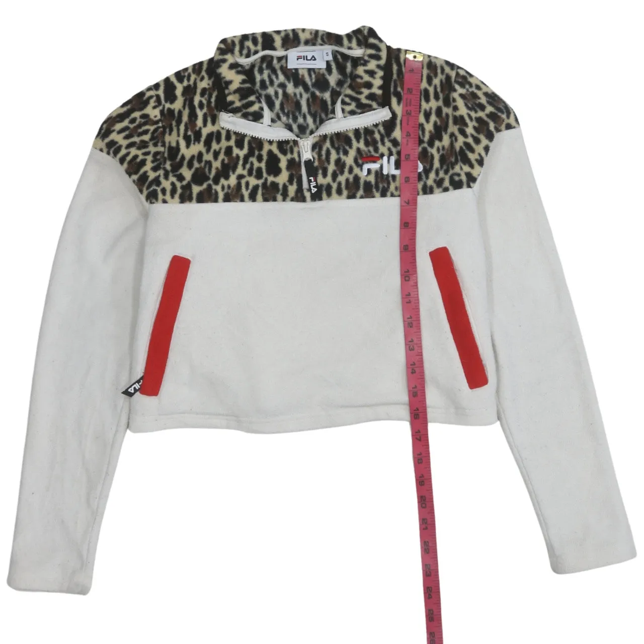 Fila 90's Crop Quarter Zip Fleece Jumper Small Beige Cream sold by Vintage Club product image thumbnail 5