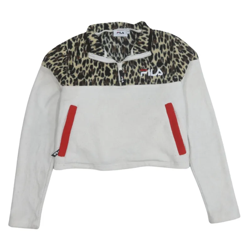 Fila 90's Crop Quarter Zip Fleece Jumper Small Beige Cream sold by Vintage Club
