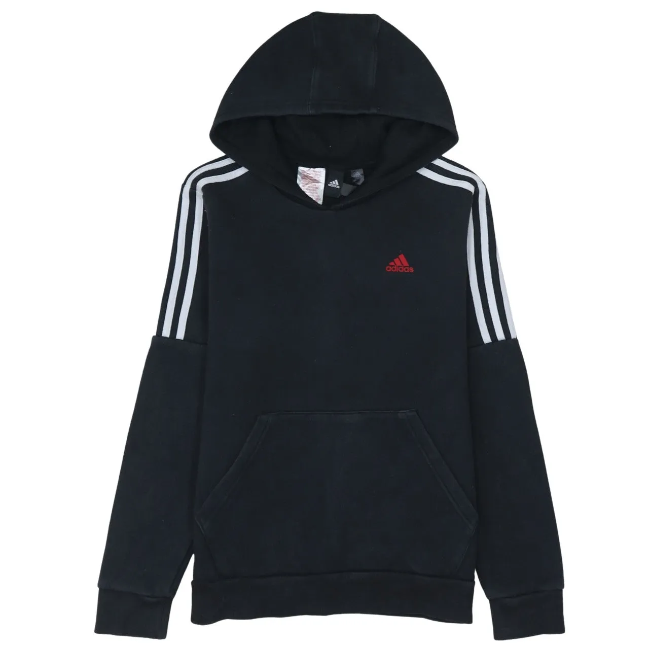 Adidas 90's Striped Sleeve Pullover Hoodie Large Black sold by Vintage Club