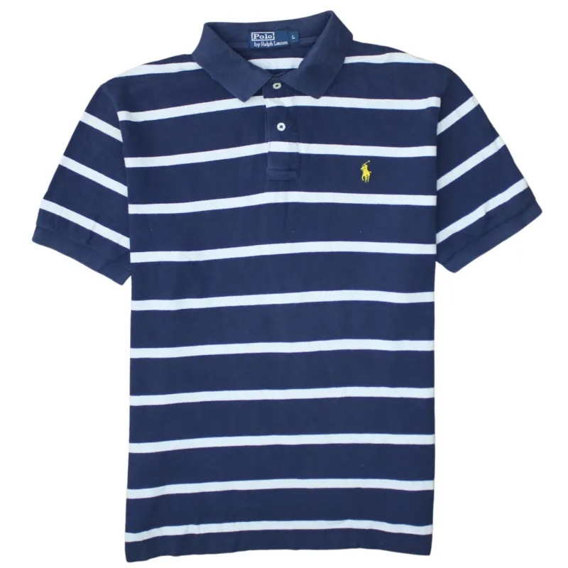 Polo Ralph Lauren 90's Short Sleeves Quarter Button Polo Shirt Large Navy Blue sold by Vintage Club