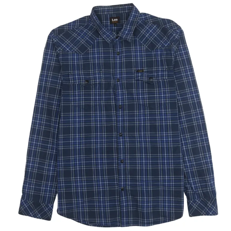 Lee 90's Long Sleeve Button Up Shirt XLarge Navy Blue made by Lee