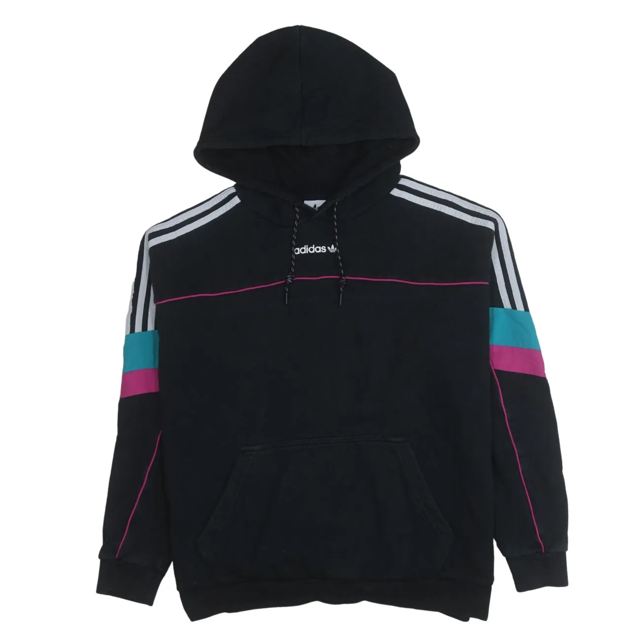 Adidas 90's Striped Sleeve Pullover Hoodie Small Black sold by Vintage Club