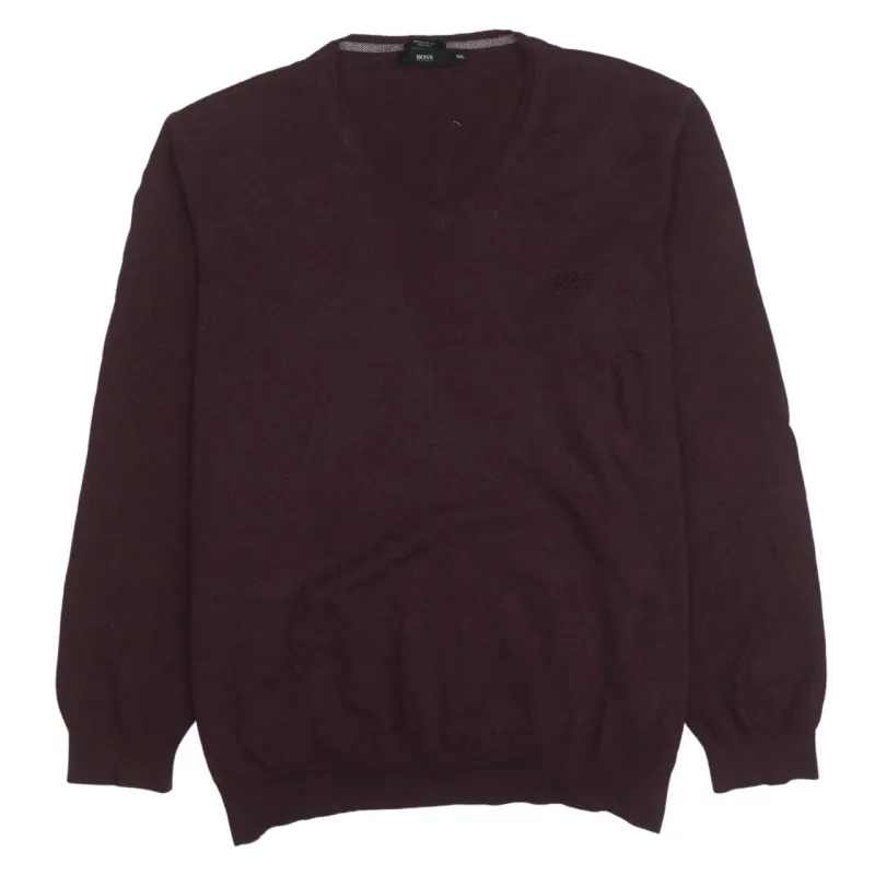 HUGO BOSS 90's Lightweight V Neck Sweatshirt XXLarge (2XL) Burgundy Red made by Hugo Boss