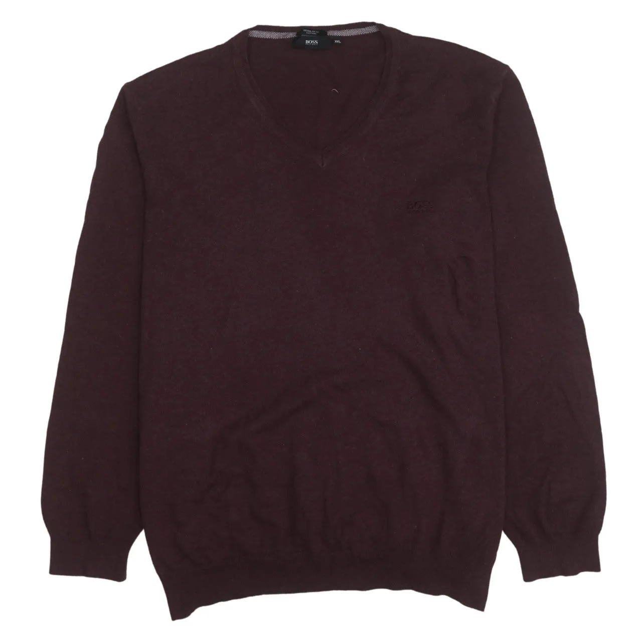 HUGO BOSS 90's Lightweight V Neck Sweatshirt XXLarge (2XL) Burgundy Red sold by Vintage Club