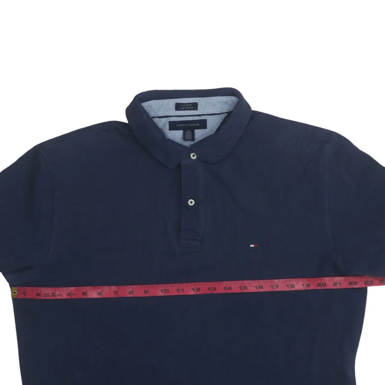 Tommy Hilfiger 90's Short Sleeves Quarter Button Polo Shirt XLarge Navy Blue sold by Vintage Club product image thumbnail 5