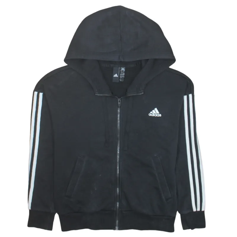 Adidas 90's Striped Sleeve Full Zip Up Hoodie Small Black sold by Vintage Club