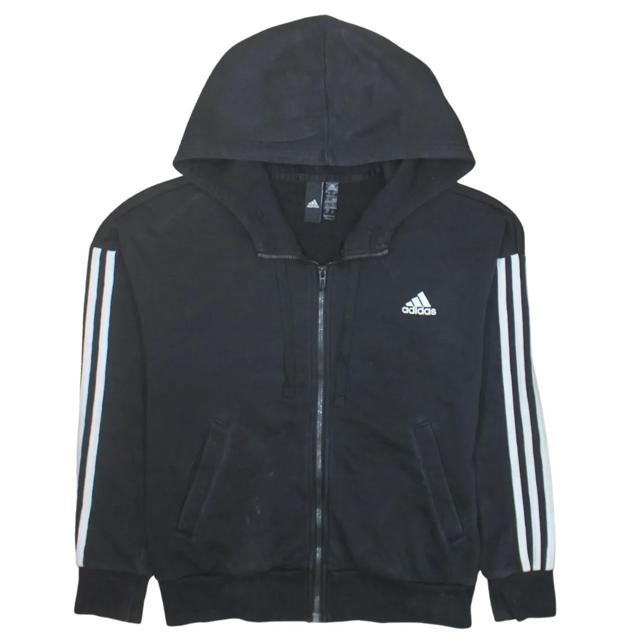 Adidas 90's Striped Sleeve Full Zip Up Hoodie Small Black sold by Vintage Club