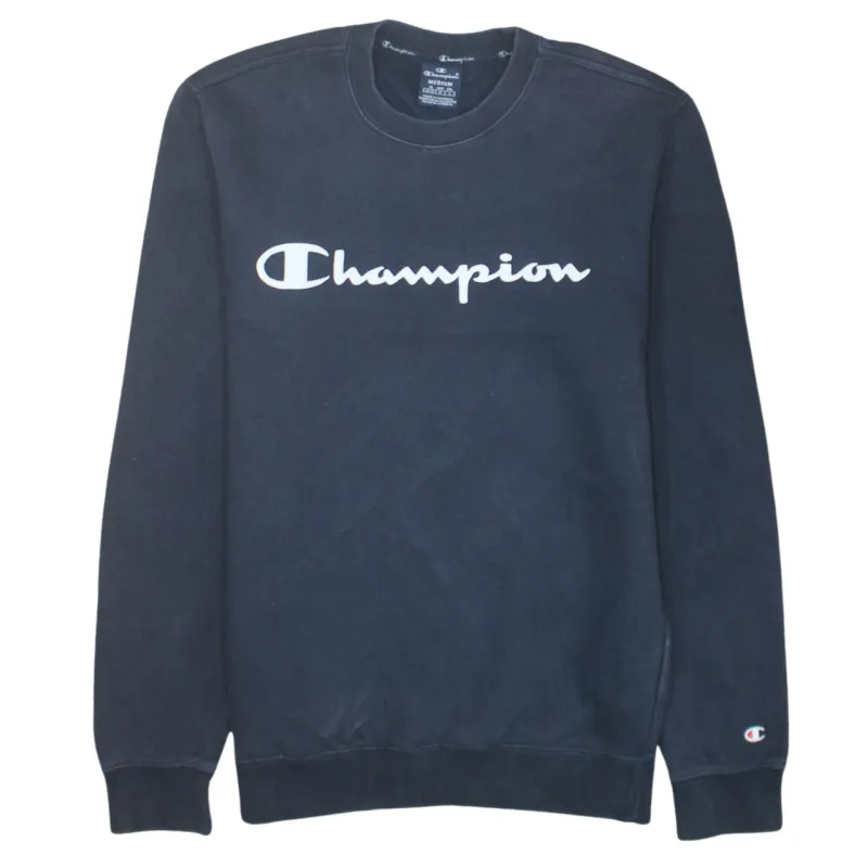 Champion 90's Spellout Crew Neck Sweatshirt Medium Navy Blue sold by Vintage Club