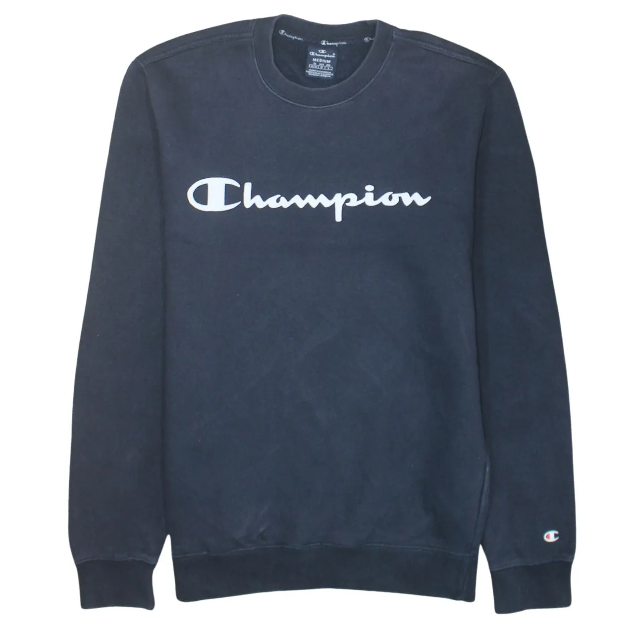 Champion 90's Spellout Crew Neck Sweatshirt Medium Navy Blue sold by Vintage Club