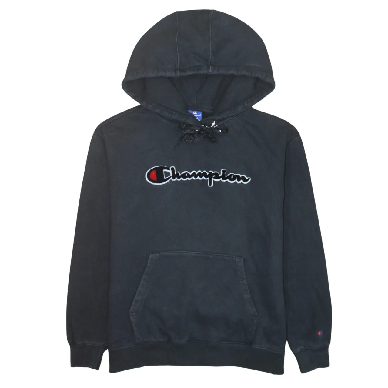 Champion 90's Spellout Pullover Hoodie Small Black sold by Vintage Club