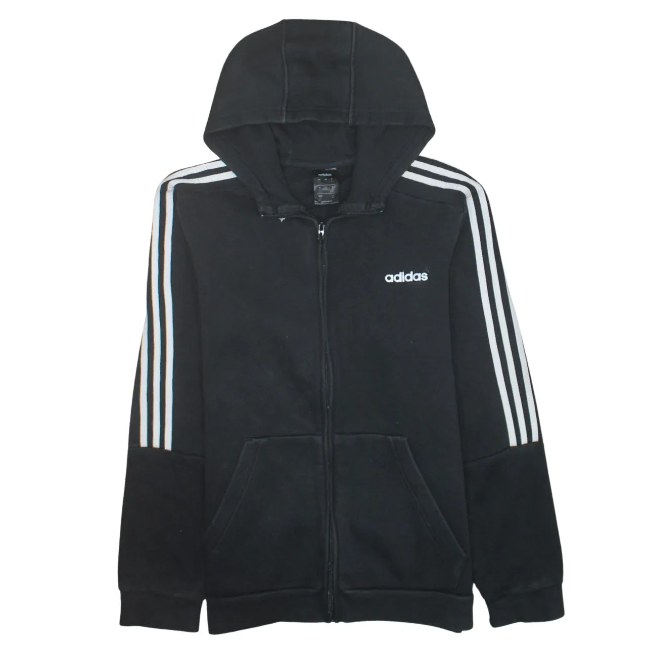 Adidas 90's Striped Sleeve Full Zip Up Hoodie Large Black sold by Vintage Club
