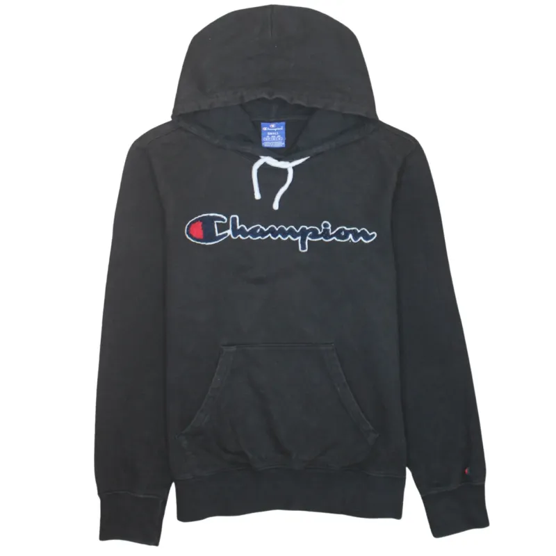 Champion 90's Spellout Pullover Hoodie Small Black made by Champion