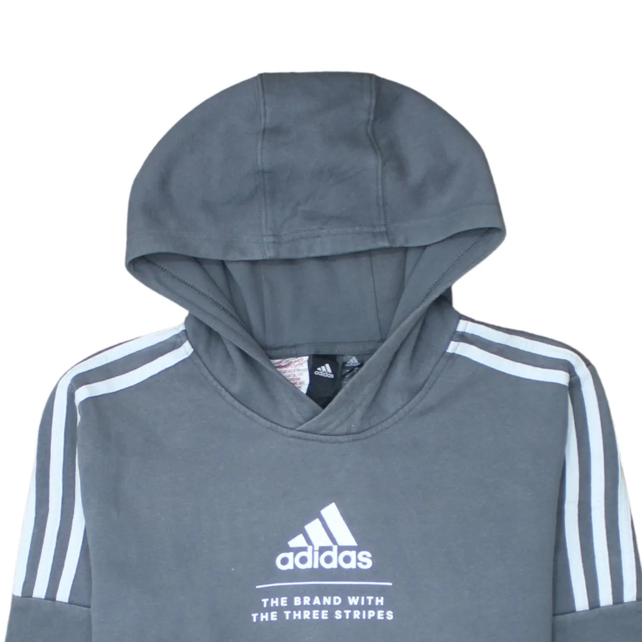 Adidas 90's Striped Sleeve Pullover Hoodie Large Grey sold by Vintage Club product image thumbnail 3