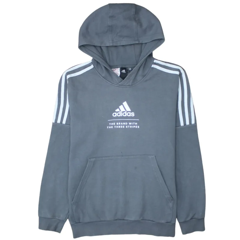 Adidas 90's Striped Sleeve Pullover Hoodie Large Grey sold by Vintage Club