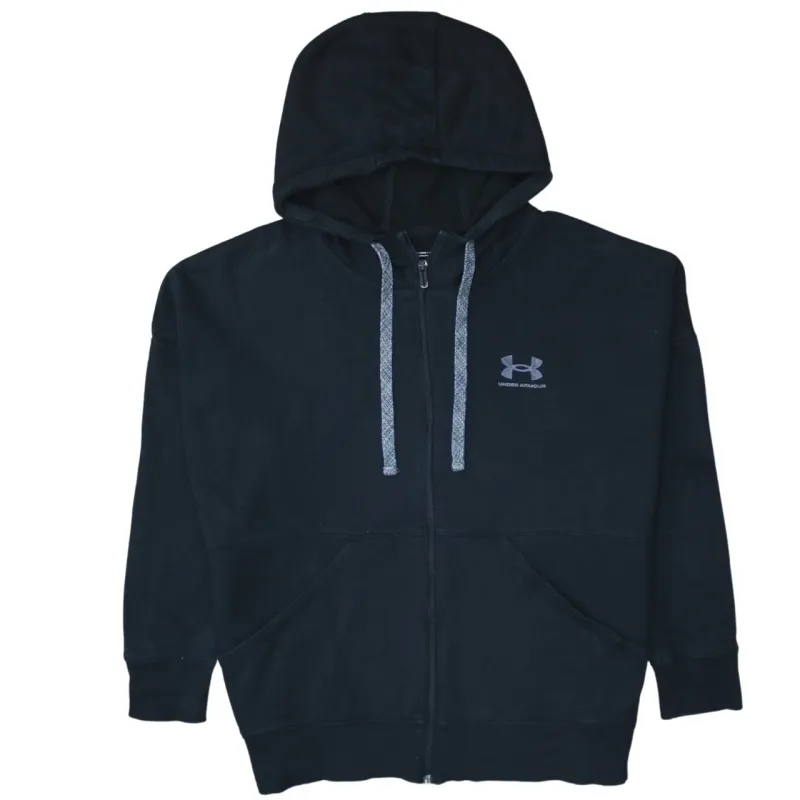 Under Armour 90's Drawstring Pockets Full Zip Up Hoodie Large Black sold by Vintage Club