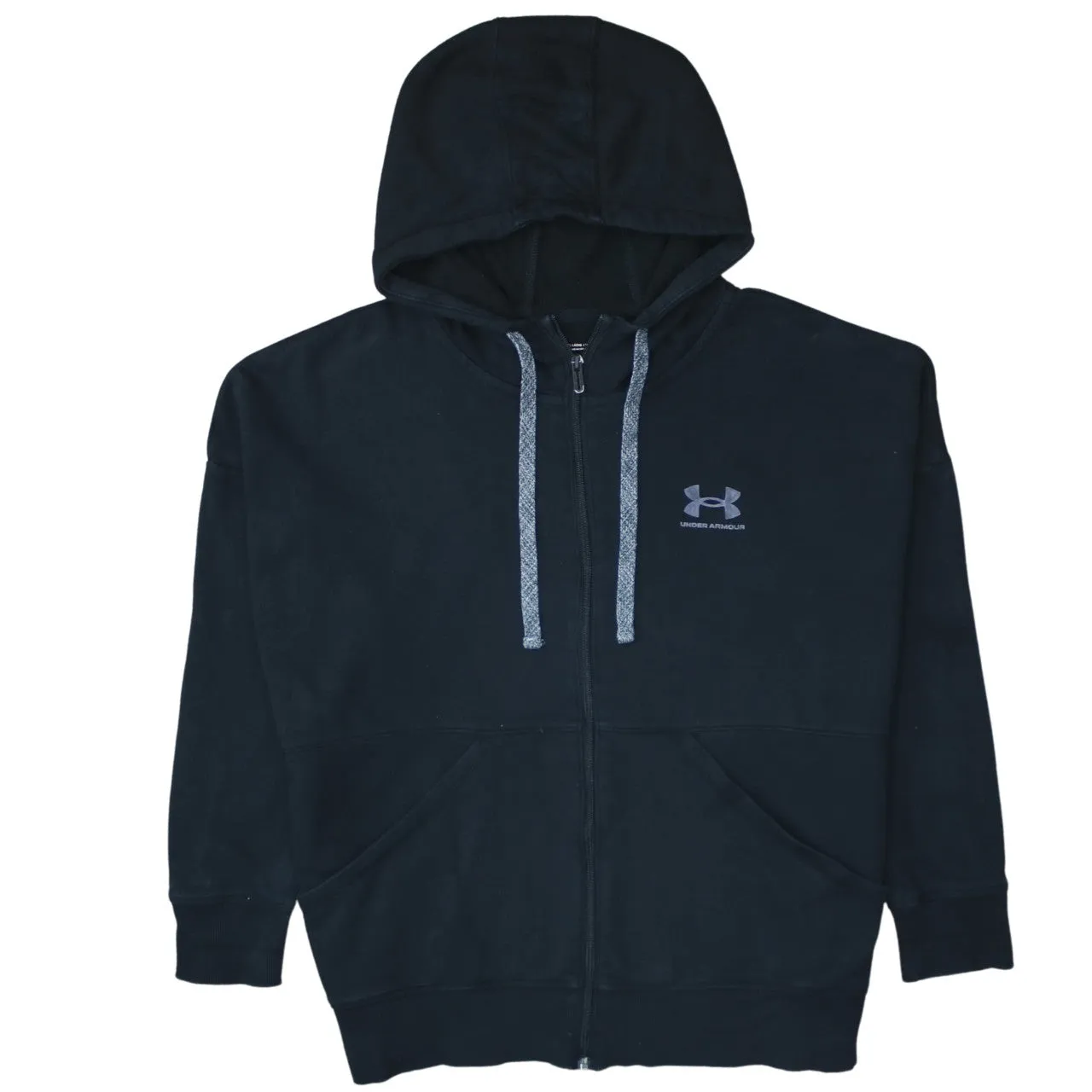 Under Armour 90's Drawstring Pockets Full Zip Up Hoodie Large Black sold by Vintage Club