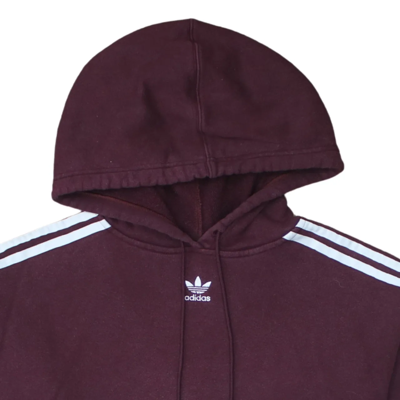 Adidas 90's Striped Sleeve Pullover Hoodie Large Burgundy Red sold by Vintage Club product image thumbnail 3
