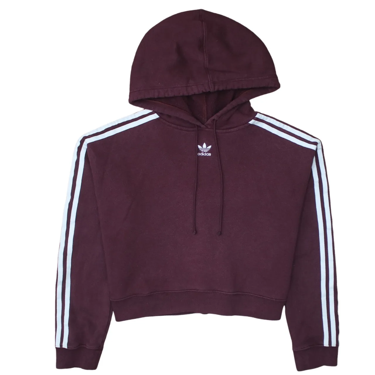 Adidas 90's Striped Sleeve Pullover Hoodie Large Burgundy Red sold by Vintage Club