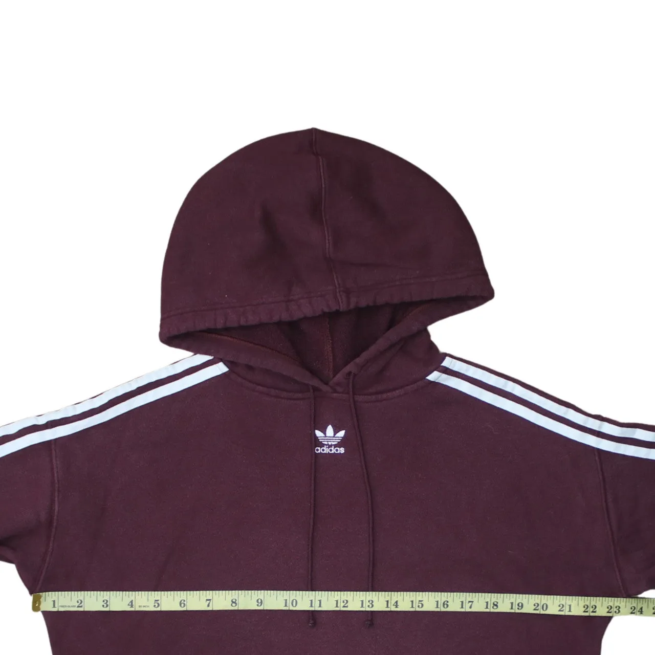 Adidas 90's Striped Sleeve Pullover Hoodie Large Burgundy Red sold by Vintage Club product image thumbnail 5