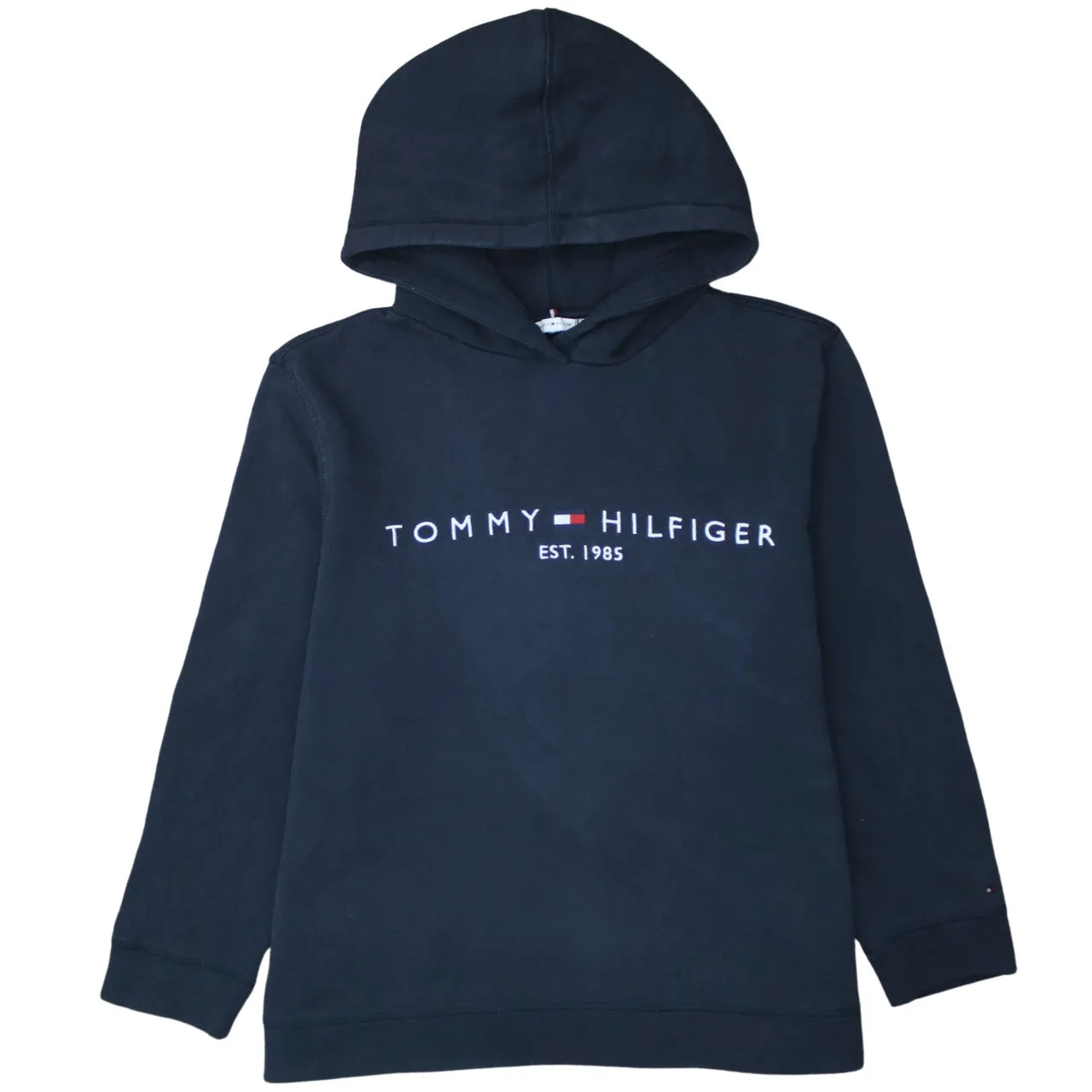 Tommy Hilfiger 90's Spellout Pullover Hoodie XLarge Navy Blue sold by Vintage Club