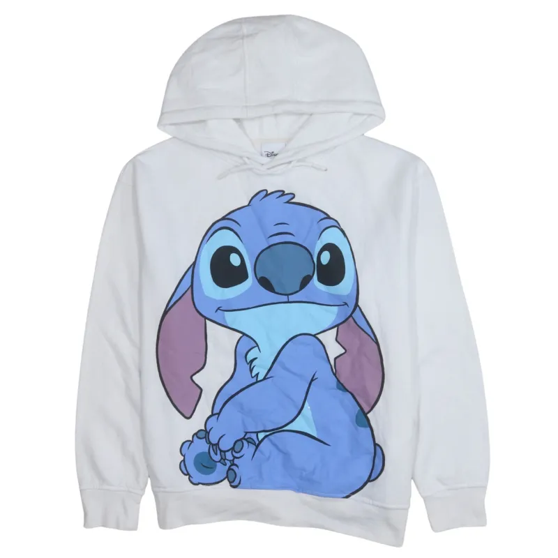 Disney White Hoodie Women’s Medium Printed Stitch Graphic Pullover Sweatshirt sold by Vintage Club