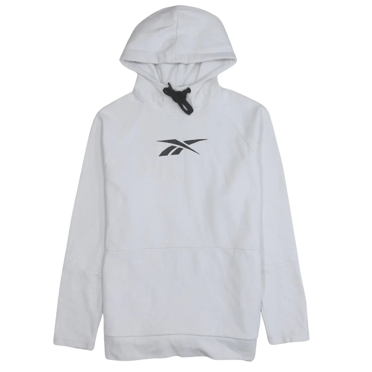 Reebok White Hoodie Men's Medium Printed Logo Drawstring Hood Long Sleeve Pullover Sweatshirt sold by Vintage Club