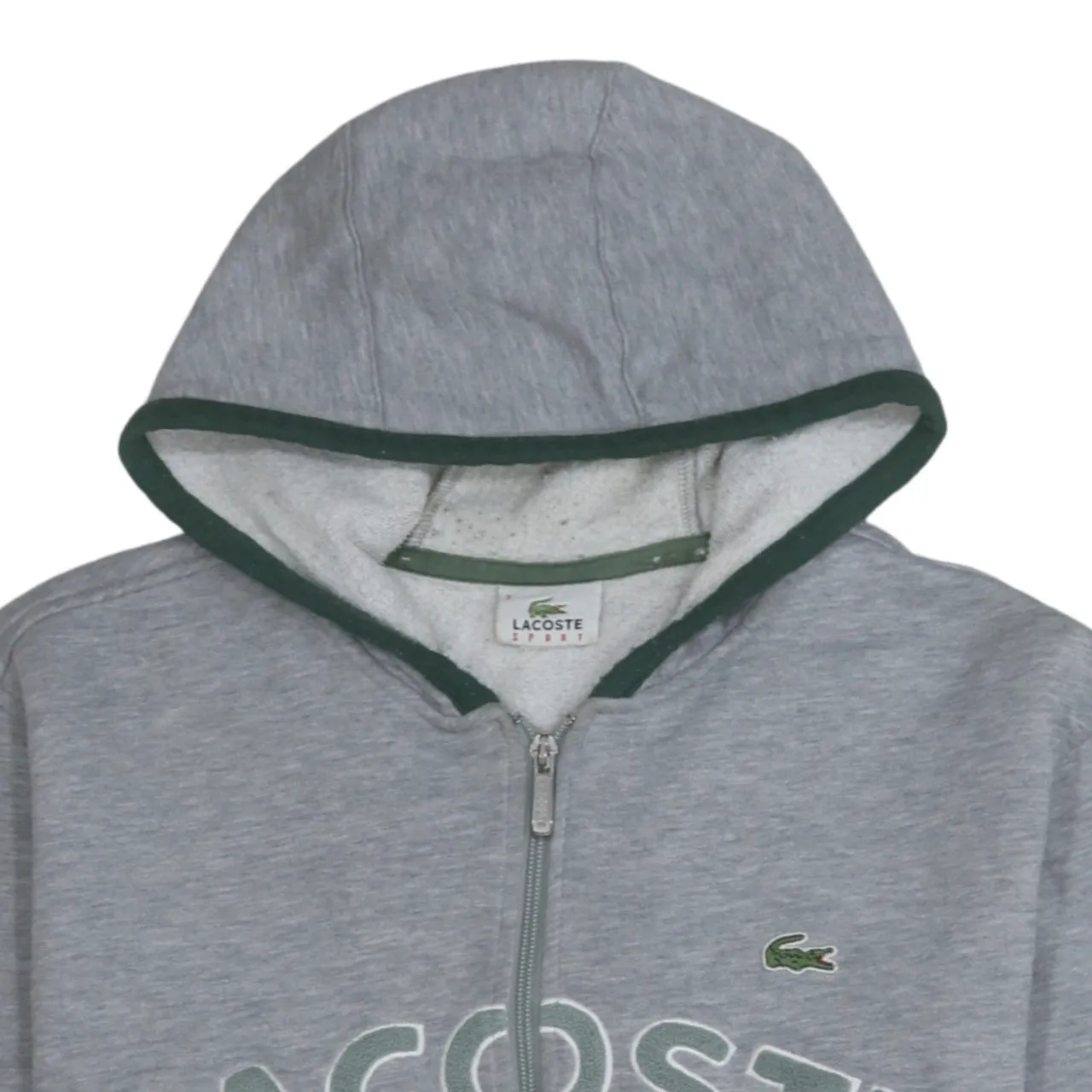 Lacoste Grey Zip Hoodie Women's Medium Embroidered Logo Split Kangaroo Pockets Sweatshirt sold by Vintage Club product image thumbnail 3