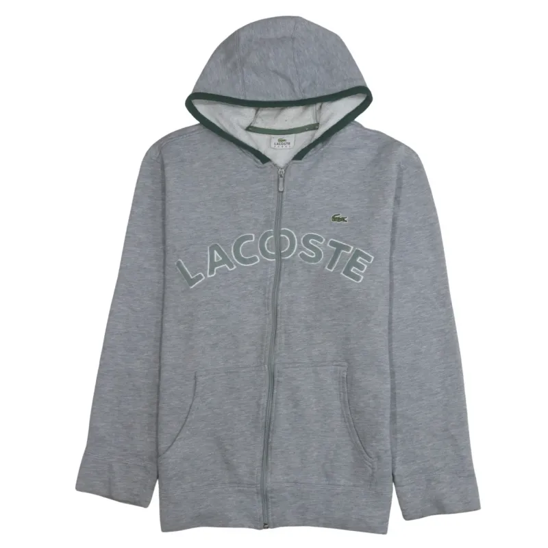 Lacoste Grey Zip Hoodie Women's Medium Embroidered Logo Split Kangaroo Pockets Sweatshirt made by Lacoste