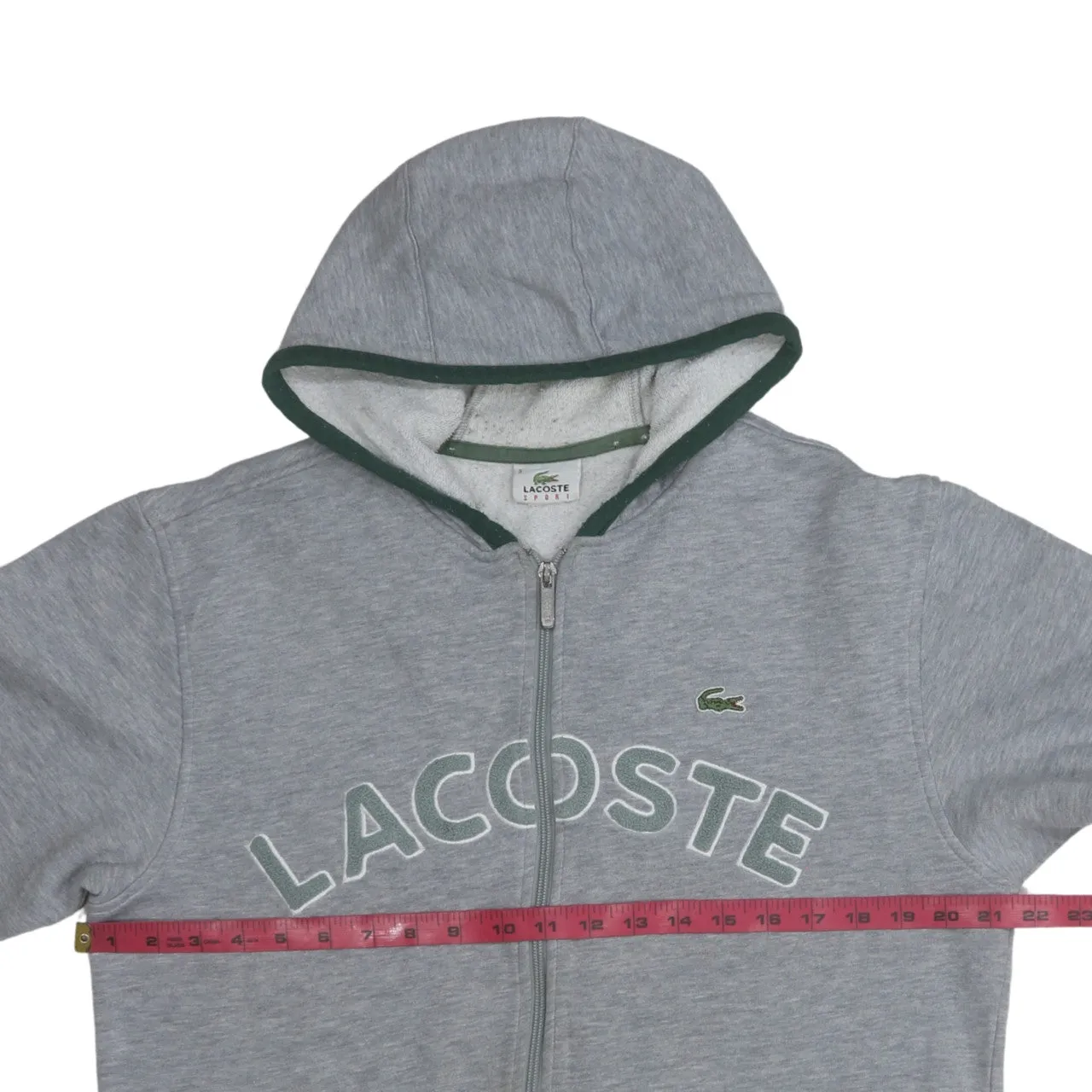 Lacoste Grey Zip Hoodie Women's Medium Embroidered Logo Split Kangaroo Pockets Sweatshirt sold by Vintage Club product image thumbnail 5