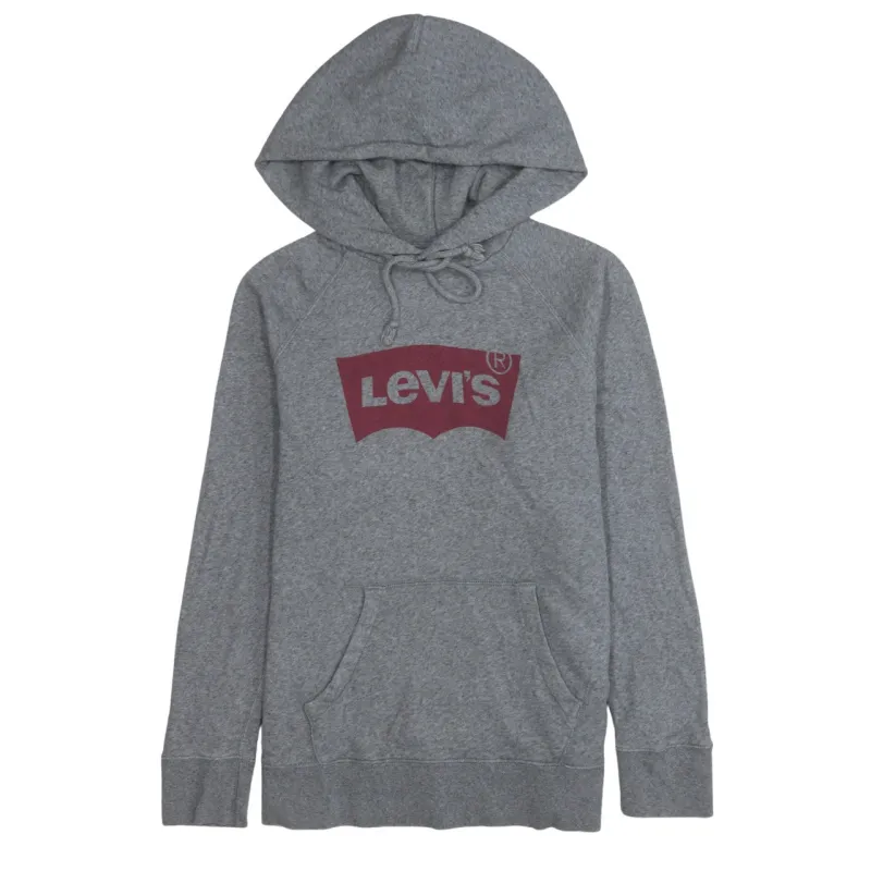 Levi's Grey Hoodie Women's Large Printed Batwing Logo Front Pocket Pullover Sweatshirt made by Levi's