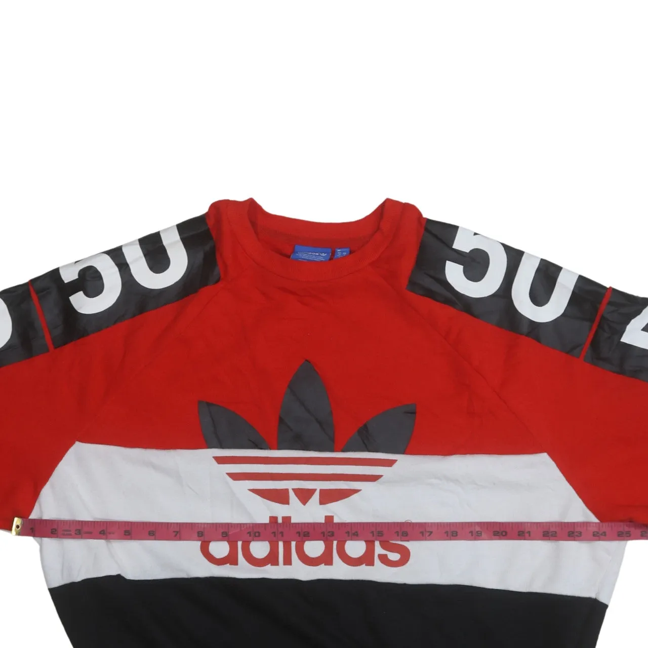 Adidas Red Black Sweatshirt Women’s Small Big Trefoil Printed Logo Colour Block Pullover Top sold by Vintage Club product image thumbnail 5