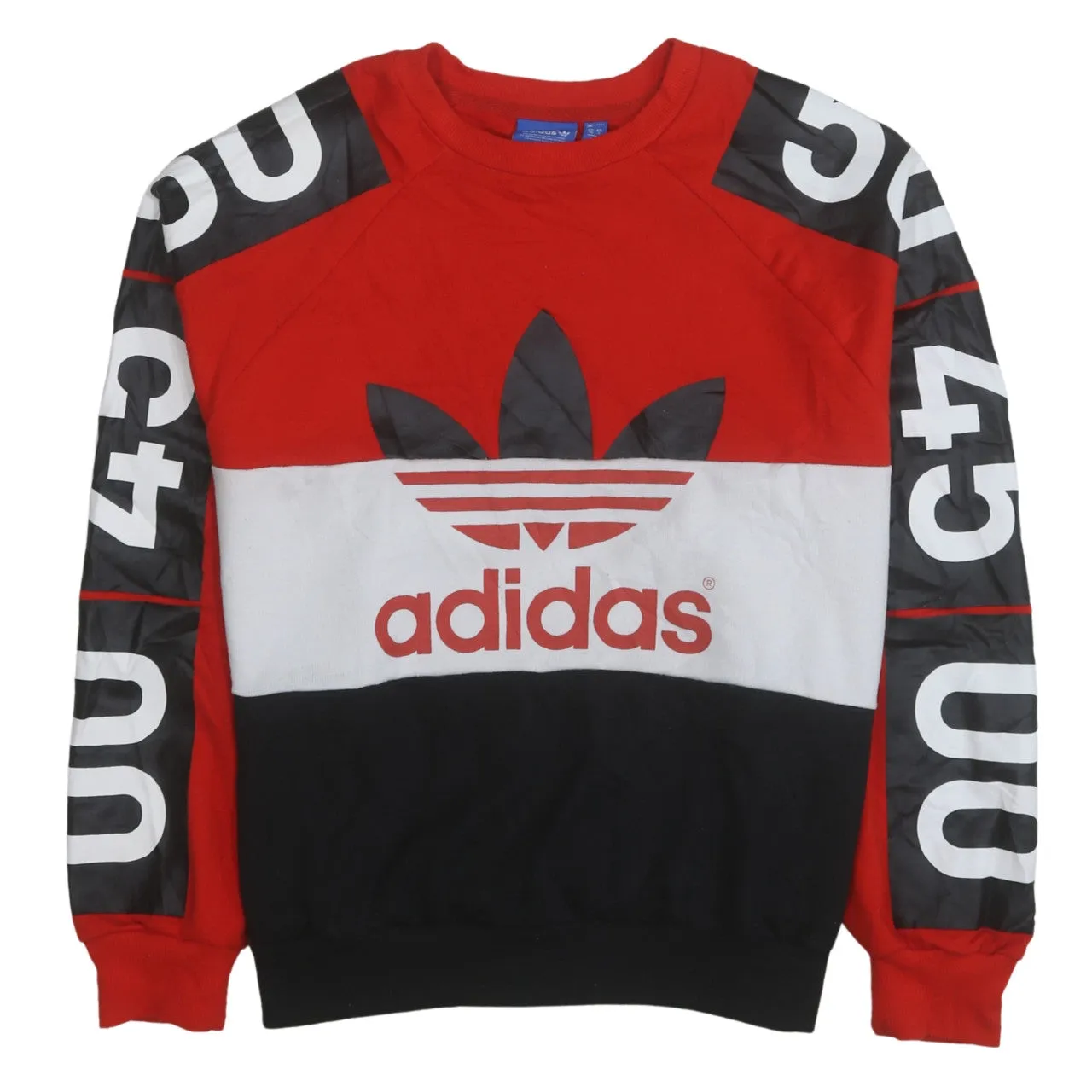 Adidas Red Black Sweatshirt Women’s Small Big Trefoil Printed Logo Colour Block Pullover Top sold by Vintage Club