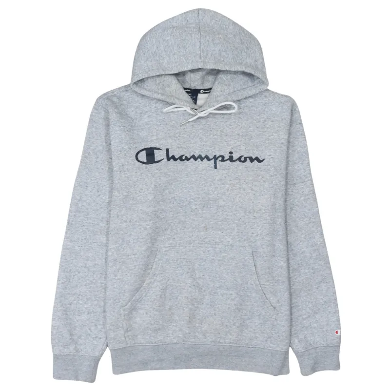 Champion 90's Spellout Pullover Hoodie Large Grey sold by Vintage Club