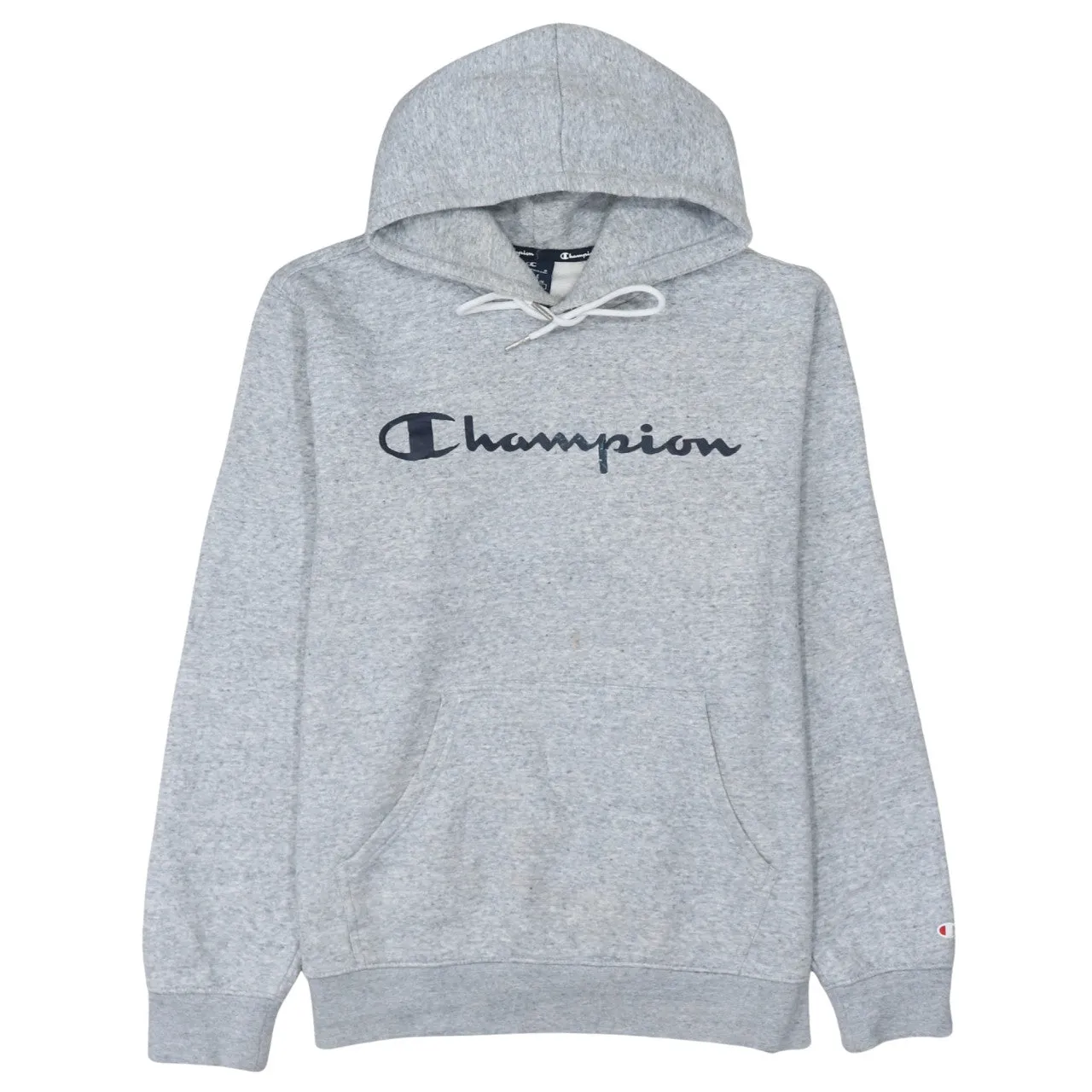 Champion 90's Spellout Pullover Hoodie Large Grey sold by Vintage Club